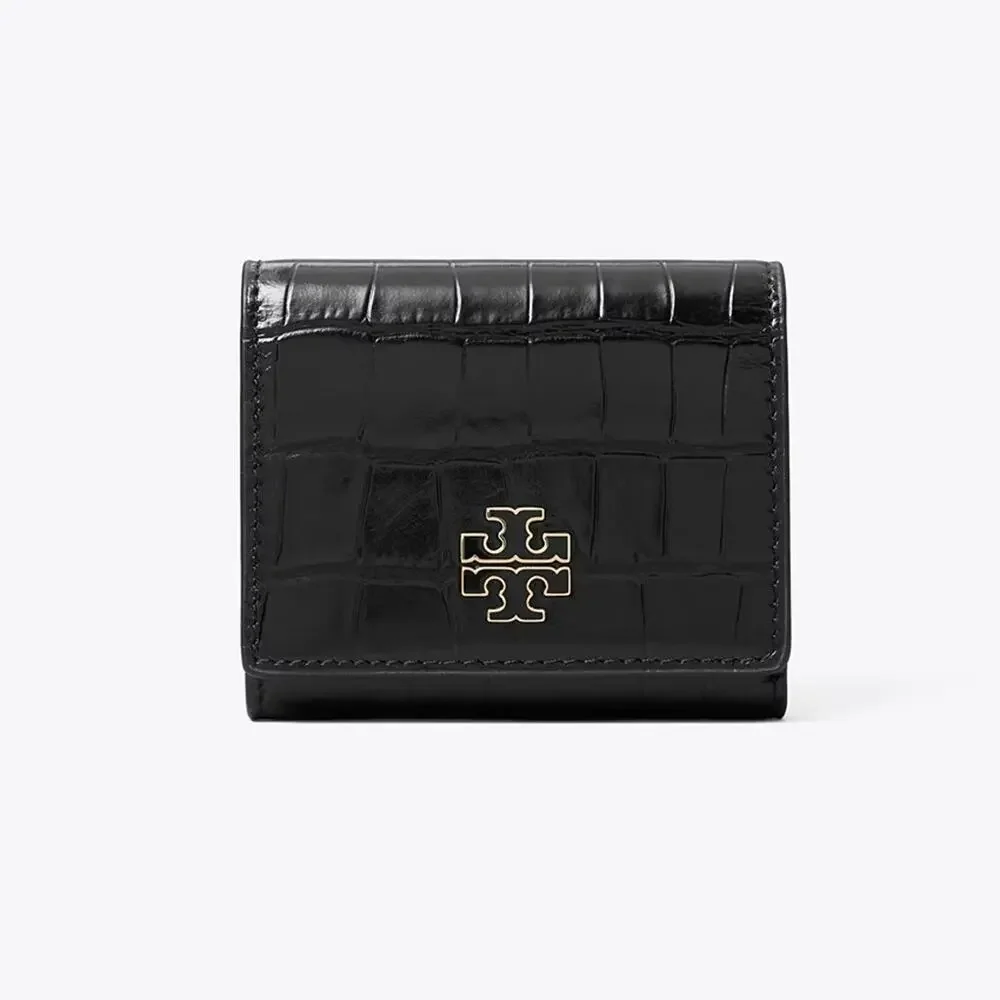 New‼️Tory Burch Britten Embossed Compact Wallet 182579 Black $230